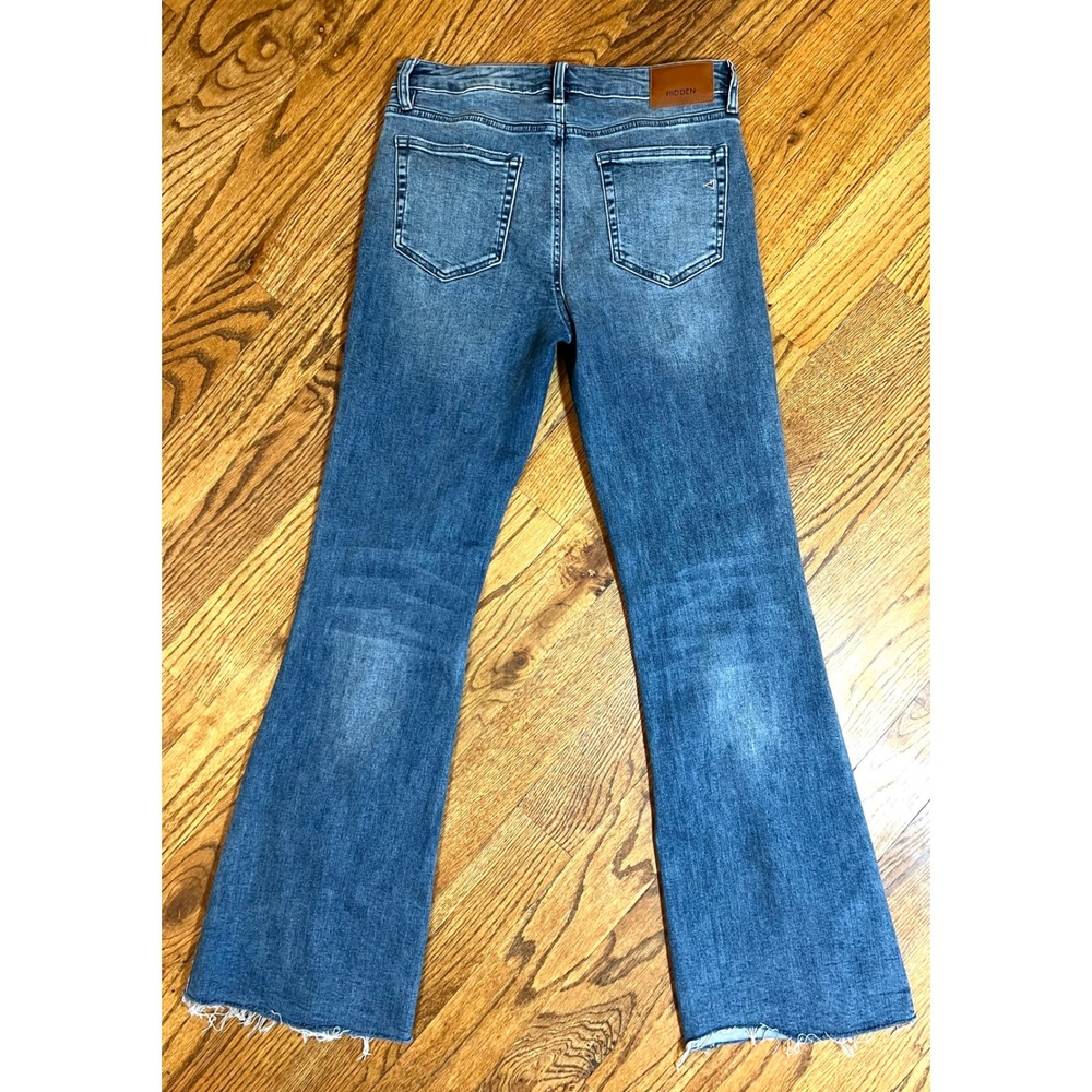 HIDDEN LOS ANGELES Women Blue Denim Flare Jeans Size 30 High Rise Raw Hem - Picture 12 of 12